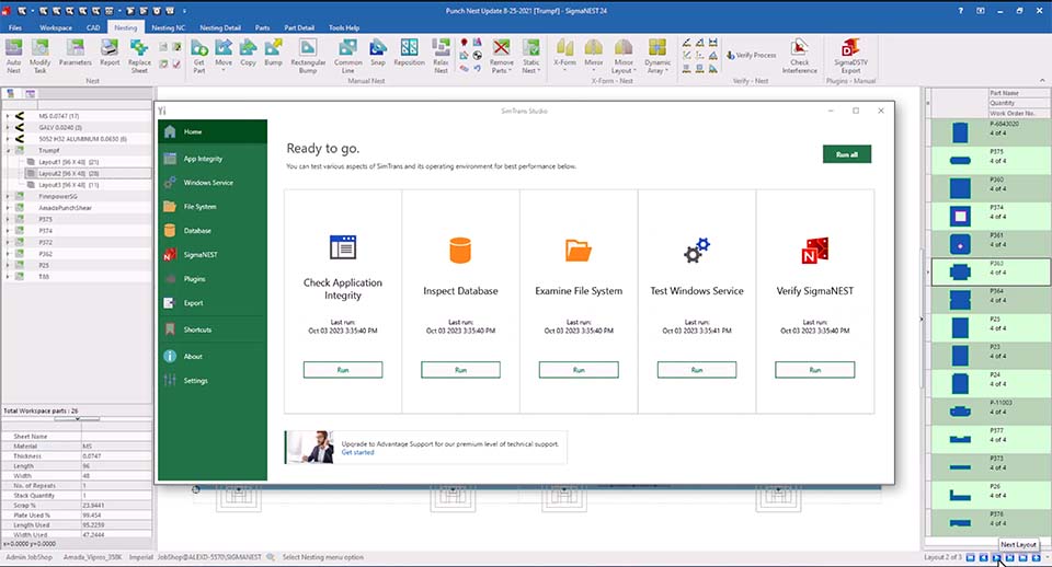 SimTrans Studio inspects SigmaNEST environment, databases, conficurations and more.